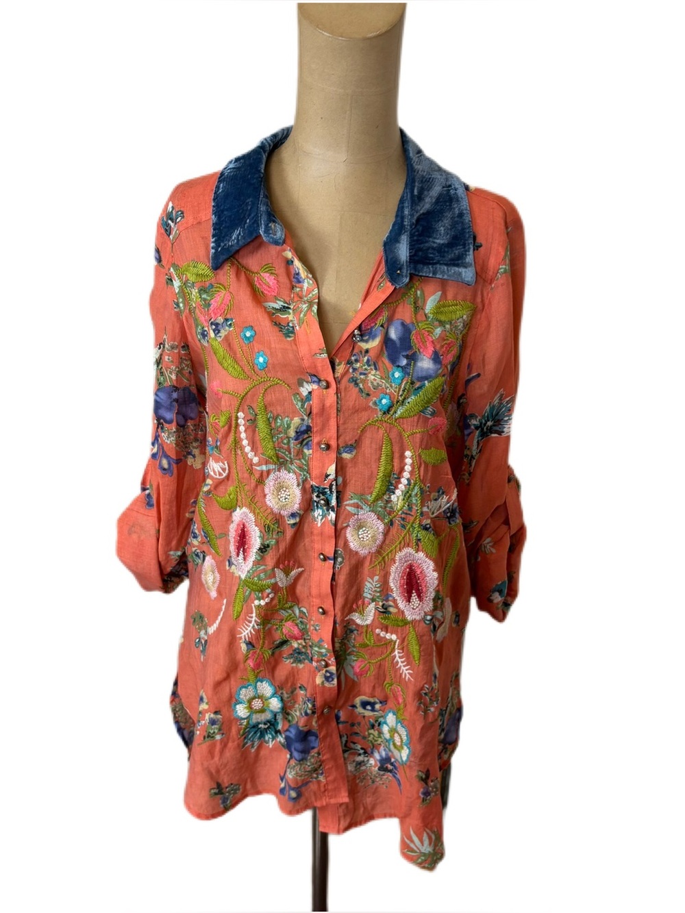 Soft Surroundings Floral Embroidered Blouse Top Tunic Size Small *Read Listing